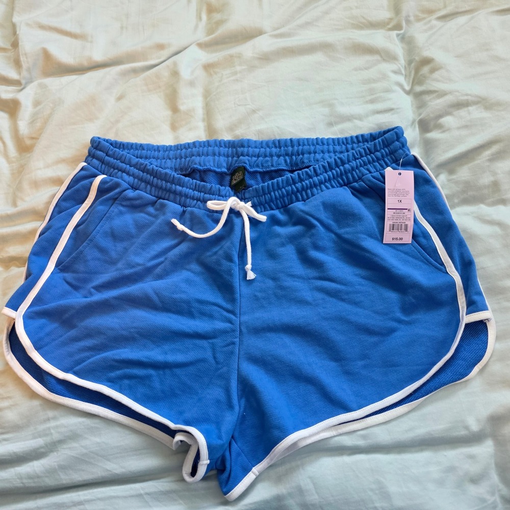 Wild Fable Blue Dolphin Shorts White Piping High Rise Drawstring 1X NWT
